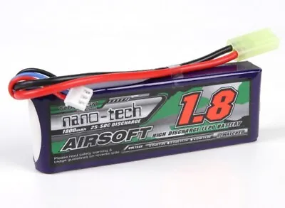 TURNIGY NANO-TECH 1800mAh 2S 7.4V 25C-50C LIPO BATTERY AIRSOFT MINI TAMIYA MOLEX • $20.95