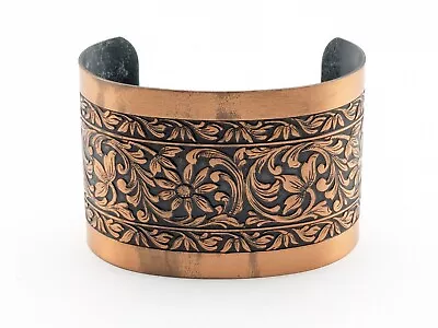 Vintage Wide Coppercraft Guild Cuff Bracelet Solid Copper Floral Design • $24.95