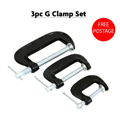 3pc Mini G Clamp Grip Set Small Screw C Clamps 25mm 50mm 75mm Wood Metal Work • £6.99