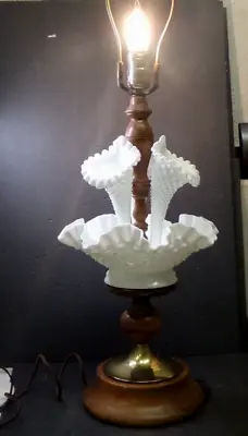 Vintage Electric Lamp Made With FENTON White Milk Glass Hobnail EPERGNE 29  Tall • $54