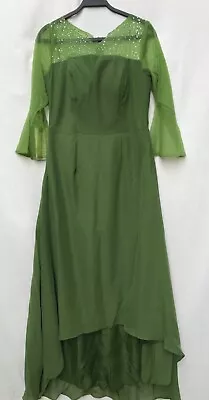 Embellished Formal Dress For Wedding Wedding Guest Bell Sleeve Sz 12 Olive • $9.99