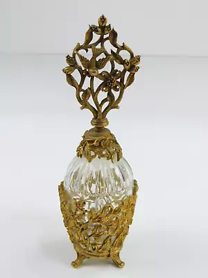 Vtg Matson Ormolu Perfume Bottle Birds Dogwood Flowers Filigree Glass Dauber • $74.99
