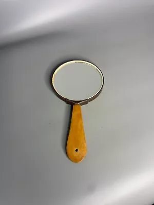 French Vintage Hand Mirror With Wooden Handle Mi-century • $48