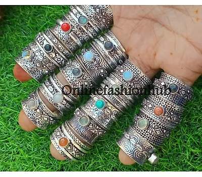 Wholesale Lot Mix Gemstone Spinning Spinner Meditation Rings 925 Silver Plated • $67.35