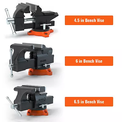 VEVOR 4.5/6/6.5 In Bench Vise W/ Anvil Swivel Base Heavy Duty Multipurpose Vise • $78.59