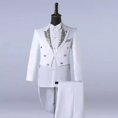 Mens Blazer Suit Dress Prince Swallow-tailed Coat Jackets Long Pant 2Pcs Stylish • $62.71