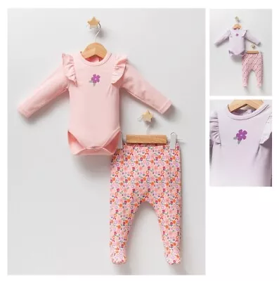  Newborn Infant 0-3-6m/ Baby Girl Clothes/ 2pcs / Bodysuit Top And Pants W/feet  • £19.50