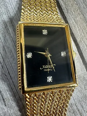 Vintage Xavier Quartz Men's Watch Masterpiece Diamond Swiss 80's Gold Plate Mint • $155