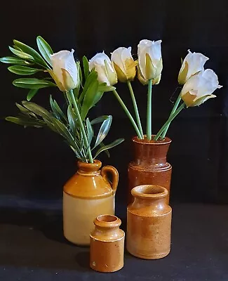 Vintage Selection Of Stoneware Items. 1 Small Flagon + 3 Different Sized Pots. • £7.50