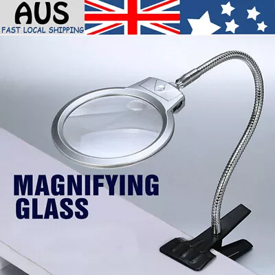 Flexible Hands Free Magnifying Glass Desk Lamp LED Light Magnifier With Clamp • $18.99