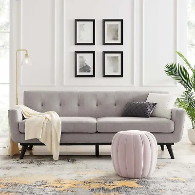 Modway Engage Mid-Century Modern Herringbone Fabric Sofa In Light Gray • $959.89