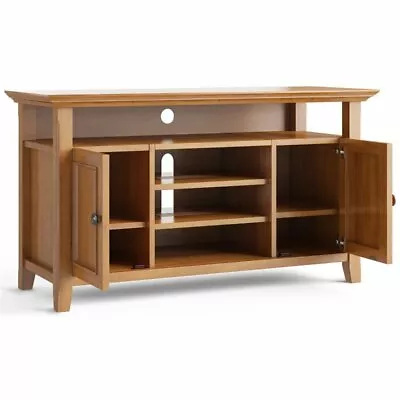 Simpli Home Amherst Transitional Solid Wood 54  TV Stand In Light Golden Brown • $494.60
