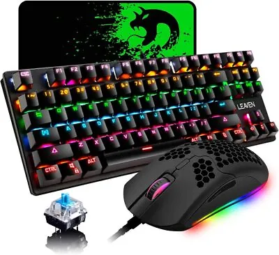 Wired Keyboard And Mouse Combo 87 Keys Portable Rainbow Backlit RGB Mouse6400DPI • $61.99