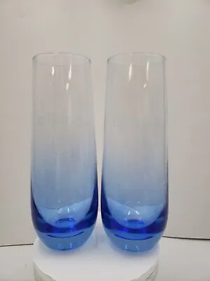 Ciroc Etched Blue Cocktail Stemless Flute Glasses ~ Set Of Two Vodka Logo 6.25  • $18.95