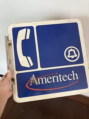 Vintage Ameritech Bell Pay Phone 2 Sided Telephone Sign Metal & Wall Bracket • $82