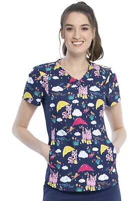 Raining Cats And Frogs Cherokee Scrubs IFlex V Neck Knit Panel Top CK732 RACF • $30.49