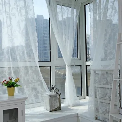 Floral Lace Voile Window Curtain Panel Drape Valances Home Decor Door Divider  • £10.57