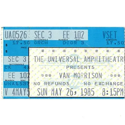 VAN MORRISON & MOSE ALLISON Concert Ticket Stub LOS ANGELES CA 5/26/85 UNIVERSAL • $9.99