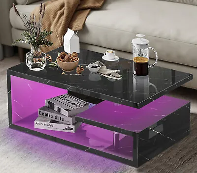 High Gloss Coffee Table With Storage Sofa End Table With Led Light Living Room • £55.99