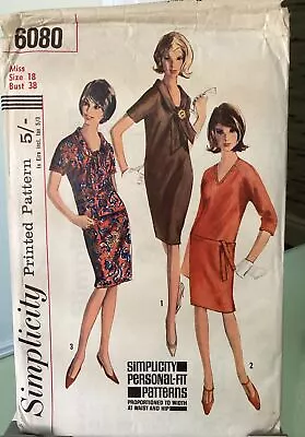 Vintage 1960s SIMPLICITY 6080 MISSES' DRESS-TOP-SKIRT SEWING PATTERN-38  BUST • £3