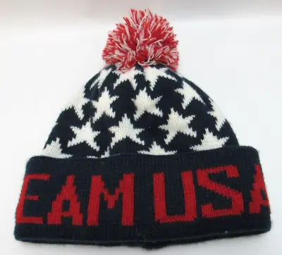 2017 Olympic TEAM USA Knit TOBOGGAN Pull-On HAT Pom-Pom STARS One Size Fits All • £6.74