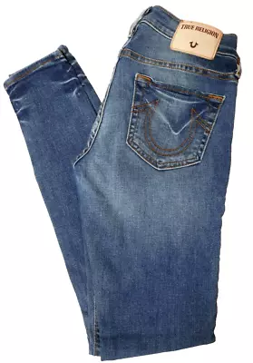 True Religion CASEY Jeans Womens Indigo 26 Low-Rise Super Skinny Whiskering • $29.97