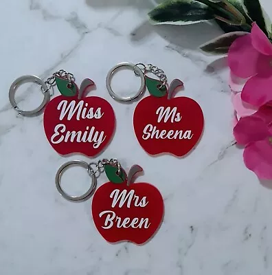 Apple Teacher Personalised Acrylic Vinyl Keyring Keychain • $7