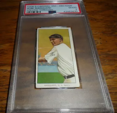 T206 Rube Marquard HOF Follow Through Sweet Caporal 350-460 Subjects Back PSA 2 • $395