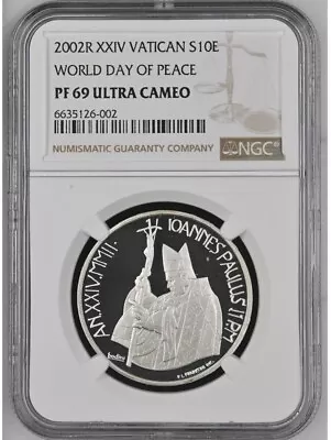 Vatican  10 Euro  2002  World Day Of Peace  NGC PF69 ULTRA CAMEO Top Pop • $269.99