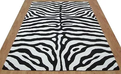Zebra Black White Modern Handmade Hand-Tufted 100% Wool Soft Area Rug Carpet • $283.45