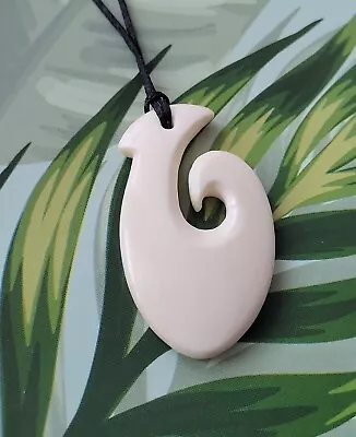 Maori Fish Hook Hand Carved Pendant Necklace Cord • $12.50