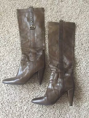 Fornarina Brown Sleek Slimming Leather Shoes Heels Boots Size 40 • $65