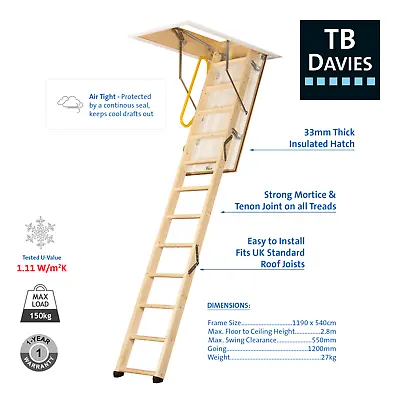 £179.99 • Buy TB Davies EnviroFold Timber Folding Loft Ladder 55cm X 120cm (280cm) Attic Stair