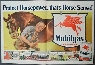 Mobil MOBILGAS Horse 1940 Print Ad Frederic Stanley Art Horseshoe Poster 20 X 14 • $14.95