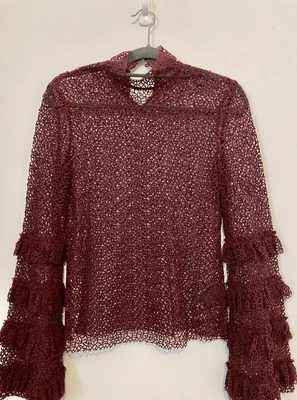 $50 • Buy Scanlan Theodore Maroon Long Sleeve Blouse Top - Size 6