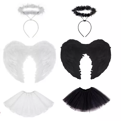 Angel Devil LED Halo Fairy Wings Tutu Halloween Costume Adult Fancy Dress Party • £15.16