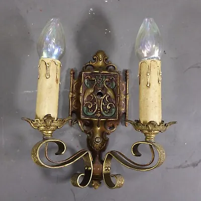 Vtg. Antique Double Candle Wall Sconce Solid Brass • $170.99