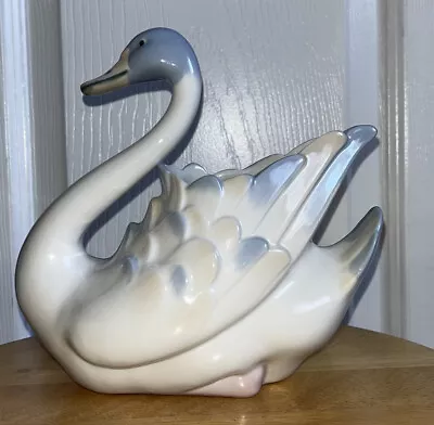 VTG Porcelain Swan Figurine Planter REX Valencia Made In Spain Ivory Blue 7.5  • $16