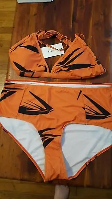 NWT Two Piece Orange With Black Stipes 4 XL Zaful Swimsuit • $16.99