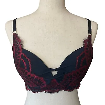 La Senza Bra Women Size 34DD Black W Red Lace Transition Straps Adjustable • $18.95