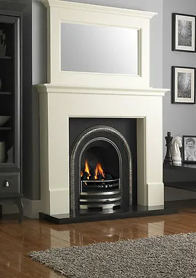 Gas Cast Iron Black Granite White Surround Coal Fire Mirror Set Fireplace Suite • £1225