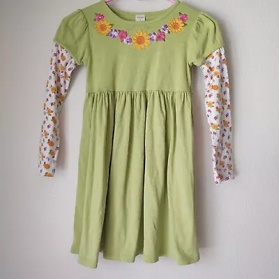 Gymboree Girls 9 Sunflower Smiles Green Pleated Dress Long Floral Sleeves • $9.99