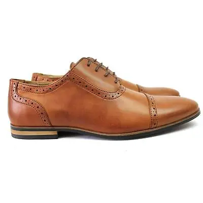 Men's Cognac Brown Cap Toe Detailed Formal Dress Shoes Oxfords Lace Up AZAR MAN • $29.99