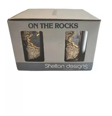 Shelton Designs Atlas Map Cocktail Glasses Old Rock Lowball 4  T Set Of 4 VTG • $38.27