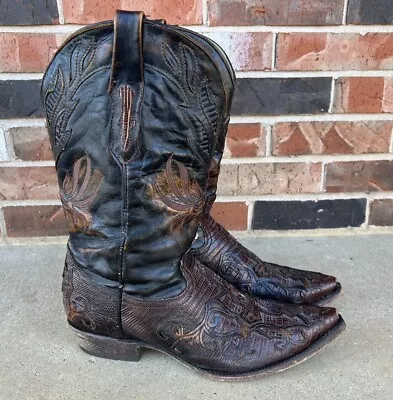 Mens Corral Vintage Cowboy Western Boots Size 10 EE C1163 Black Brown Cross • $45