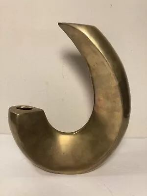 Vintage MCM Brass Curved Crescent Sculptural Ikebana Vase Korea 8.75” • $89.99