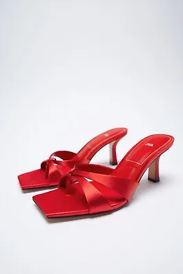 Zara Heeled Satin Effects Sandals NWT RED | 1303 /810 • $129