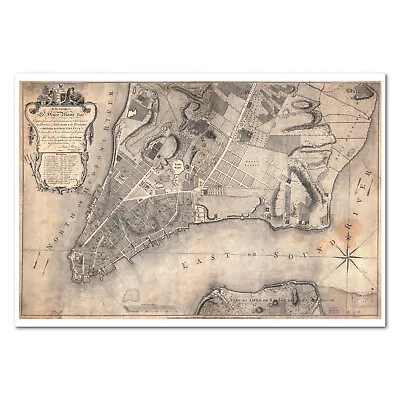 Vintage Manhattan City Map Poster | Highly Details Bird View Art | 1767 Period  • $18.69