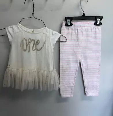 Mud Pie Baby Girl One First Birthday Tunic And Legging Set  Size 12-18 Months • $15