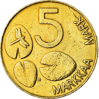 Finnish Coin Finland 5 Markkaa | Dragonfly | Lake Saimaa Seal  | 1992 - 2001 • $4.74